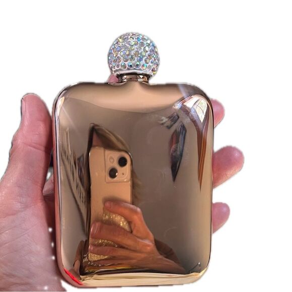 Metallic Rose Gold Diamond Top Flask - Picture 1 of 7